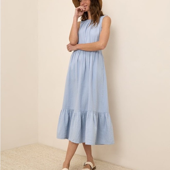 Nordstrom Dresses & Skirts - Nordstrom Modernaire 100% Organic Cotton Light Blue Midi Dress with Ruffle Hem